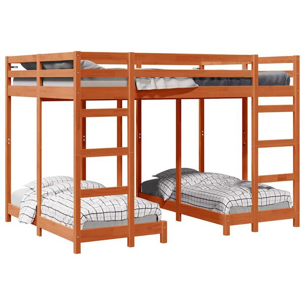 vidaXL Triple Bunk Bed Frame Wax brown 140 x 200 cm Solid Pine Wood