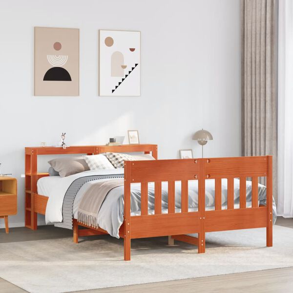 vidaXL Bed Frame without Mattress Wax Brown 140x190 cm Solid Wood Pine