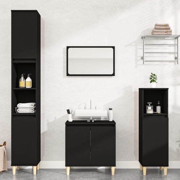 vidaXL 4 Piece Bathroom Furniture Set Black Engineered Wood
