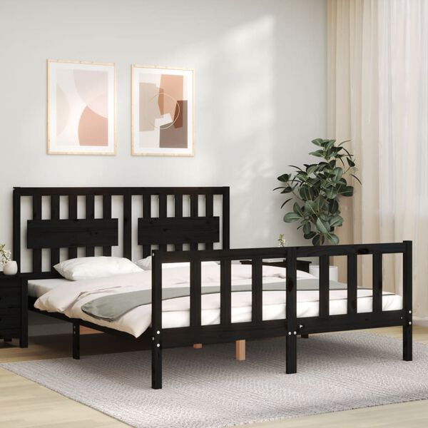 vidaXL Bed Frame without Mattress Black King Size Solid Wood Pine