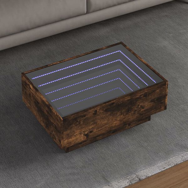 vidaXL Coffee Table with LED Smoked Oak 70x50x30 cm Engineered Wood