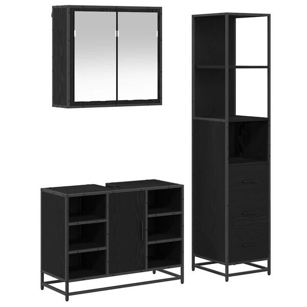 vidaXL Bathroom Furniture Set 3 pcs Black Oak Engineered Wood