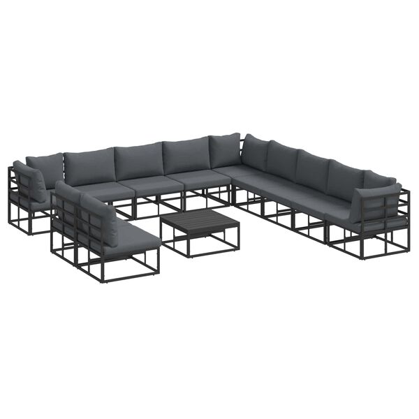vidaXL Garden Sofa Set with Cushion 12 pcs Black Aluminium