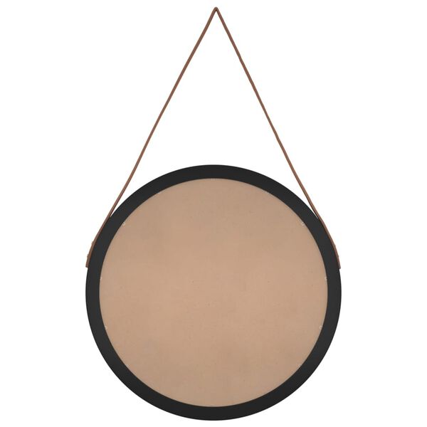 vidaXL Wall Mirror with Strap Black &Oslash; 55 cm