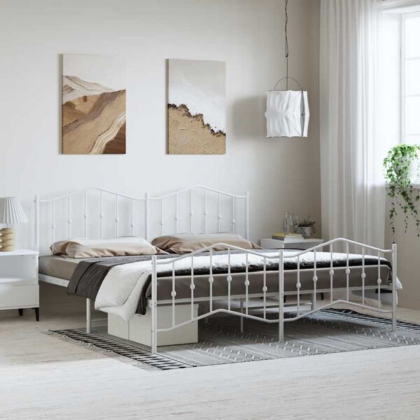 vidaXL Metal Bed Frame without Mattress with Footboard&nbsp;White 183x213cm