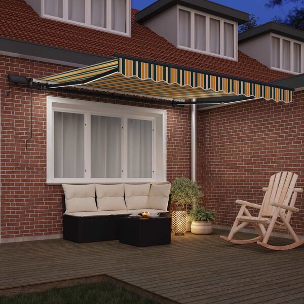 vidaXL Retractable Awning Manual Green and yellow 350 x 250 cm Fabric