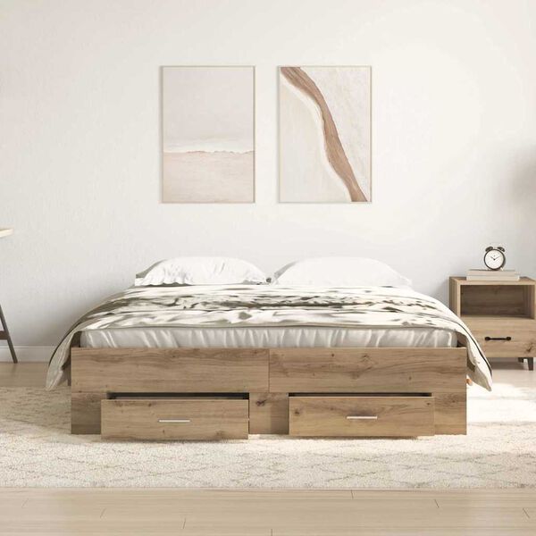 vidaXL Bed Frame with Drawer Artisan Oak 160 x 200 cm Engineered Wood