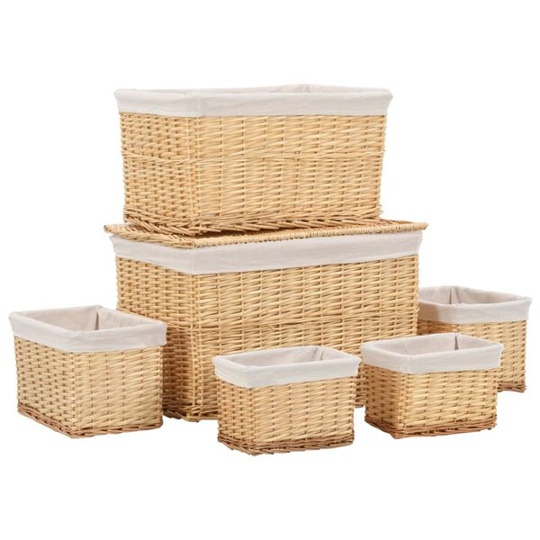 vidaXL 6 Piece Nesting Basket Set Natural Willow