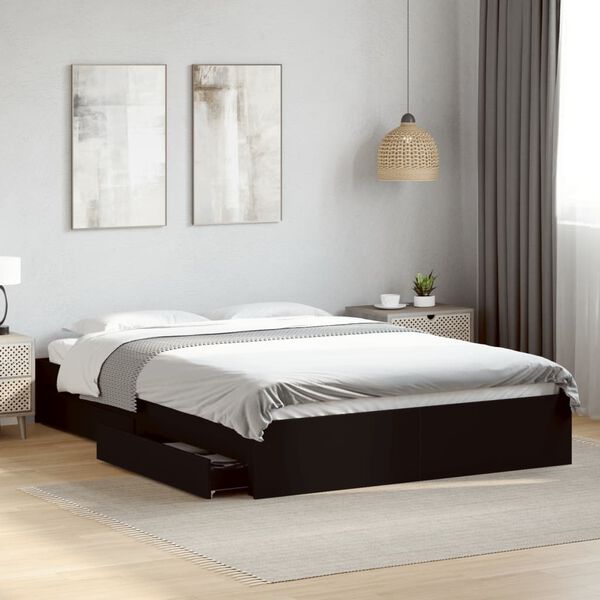 vidaXL Bed Frame with Drawers without Mattress Black 150x200 cm King Size