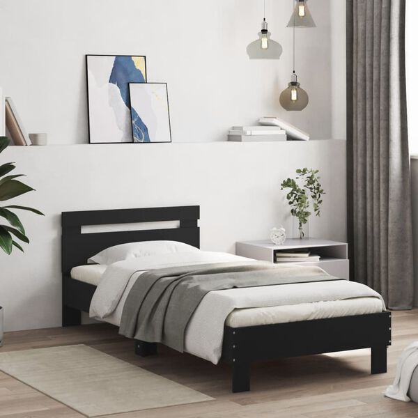 vidaXL Bed Frame without Mattress with Headboard Black 90x190 cm Single
