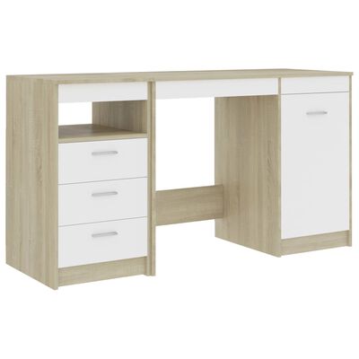 vidaXL Desk White and Sonoma Oak 140x50x76 cm Chipboard