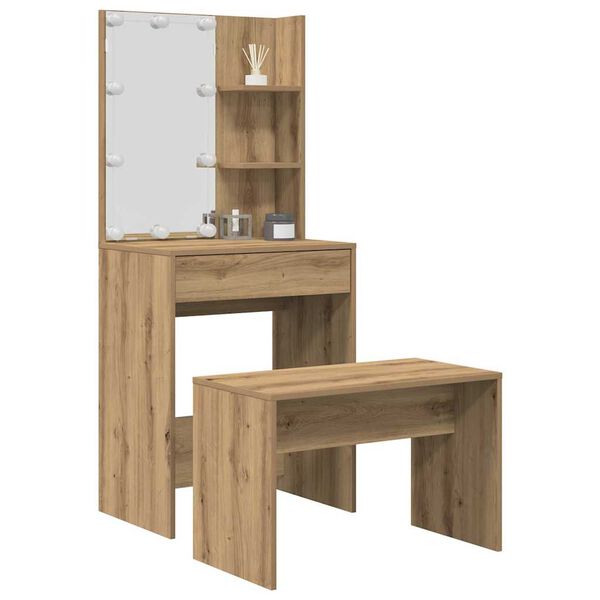 vidaXL Dressing Table Set with LED Artisan Oak Engineered Wood