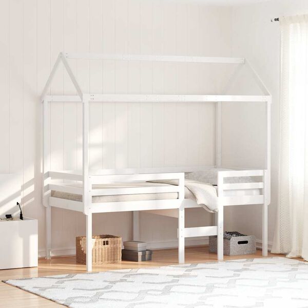 vidaXL High Sleeper Bed without Mattress White 75x190 cm Small Single Solid Wood Pine