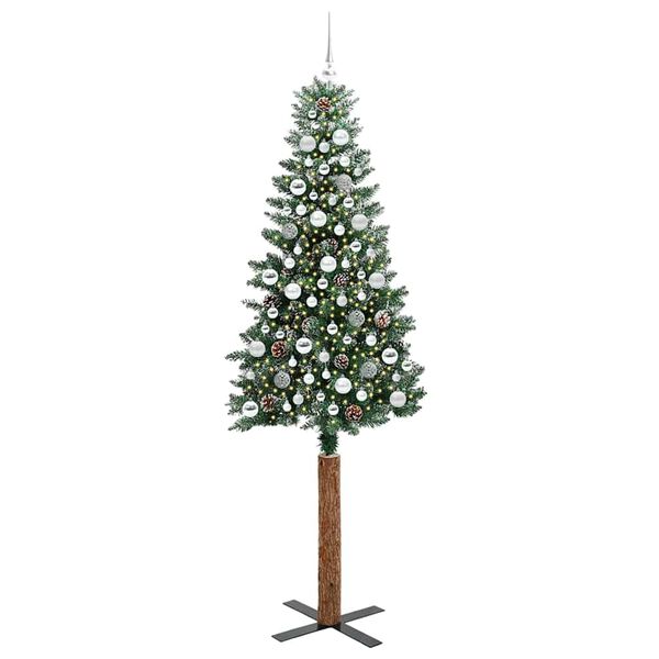 vidaXL Slim Christmas Tree Green 210 cm PVC and Solid Pine wood