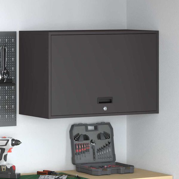 vidaXL Wall Cabinet for Garage with Gas-lift Door Black
