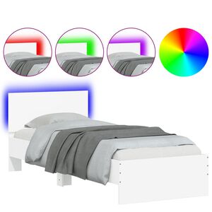 vidaXL Bed Frame without Mattress with LED Lights White 75x190 cm Small Single
