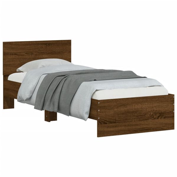 vidaXL Bed Frame without Mattress with Headboard Brown Oak 90x190 cm Single