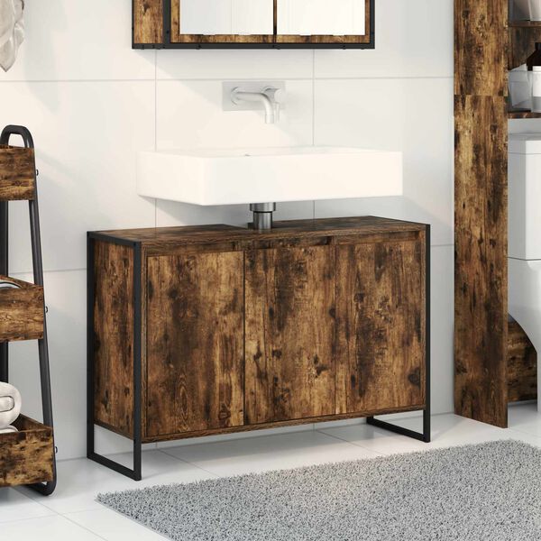 vidaXL Bathroom Cabinet Smoke Oak 90 x 30 x 60 cm Engineered Wood