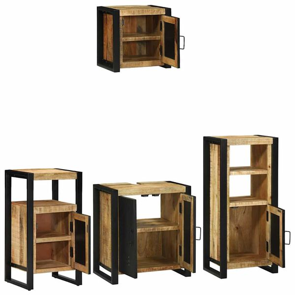 vidaXL Bathroom Furniture Set 4 pcs Brown and Black Solid Mango Wood