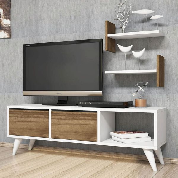 Homemania TV Stand Foxy 120x30x40 cm White and Walnut