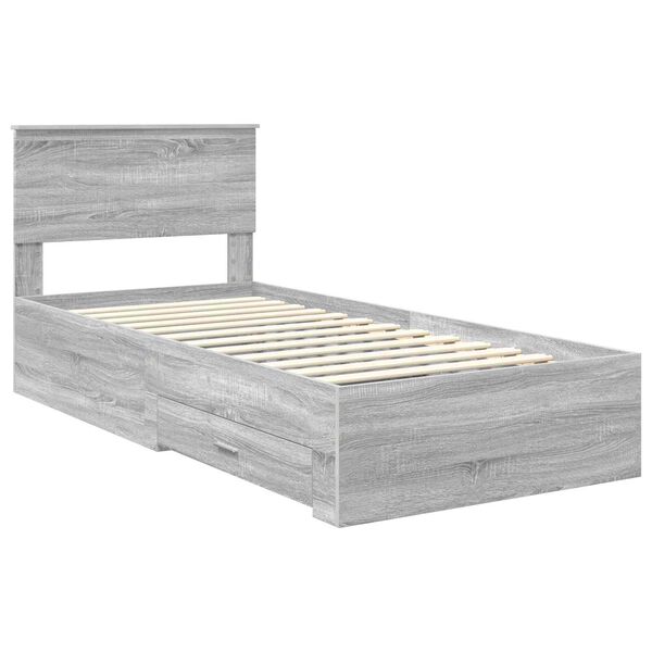 vidaXL Bed Frame with Drawer Grey Sonoma 90 x 200 cm Engineered Wood