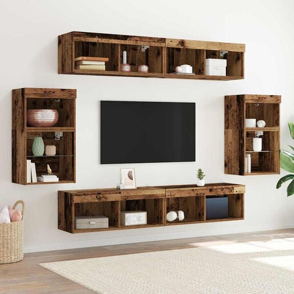 vidaXL TV Cabinet Set Wall-mounted 8 pcs Old wood Engineered wood