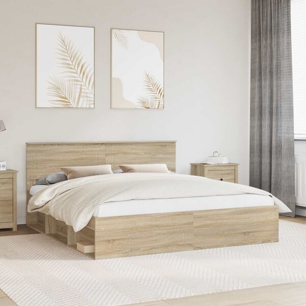 vidaXL Bed Frame with Headboard Sonoma 180 x 200 cm Engineered wood