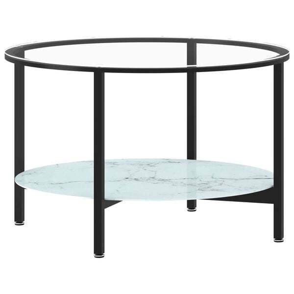 vidaXL Tea Table Black and White Marble 70 cm Tempered Glass