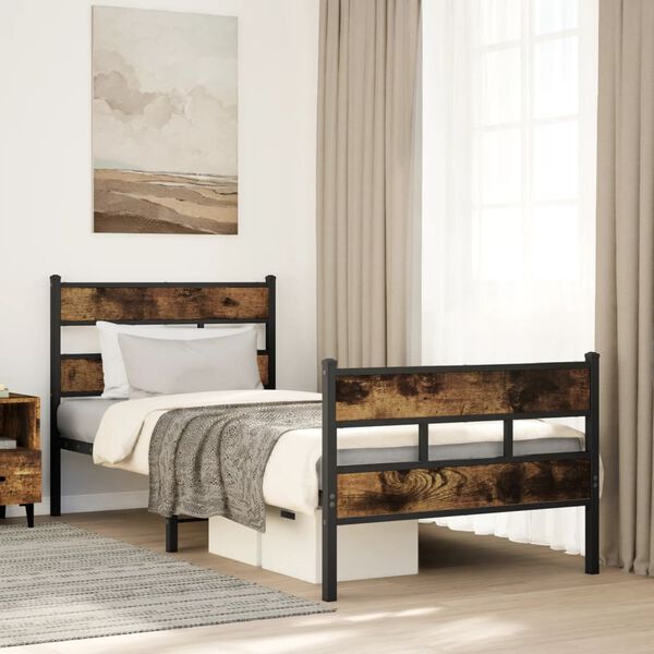 vidaXL Metal Bed Frame without Mattress Smoked Oak 107x203 cm