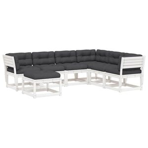 vidaXL 7 Piece Garden Lounge Set with Cushions White Solid Wood Pine