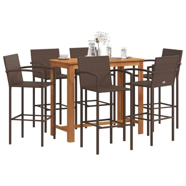 vidaXL 7 Piece Garden Bar Set Brown Solid Wood Acacia and Poly Rattan