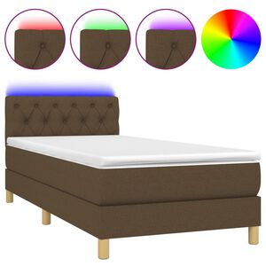 vidaXL Box Spring Bed with Mattress&LED Dark Brown 80x200cm Fabric