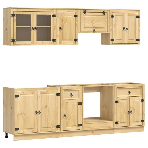 vidaXL Cabinet with Drawer with Shelf 8 pcs Honey Solid Pine Wood