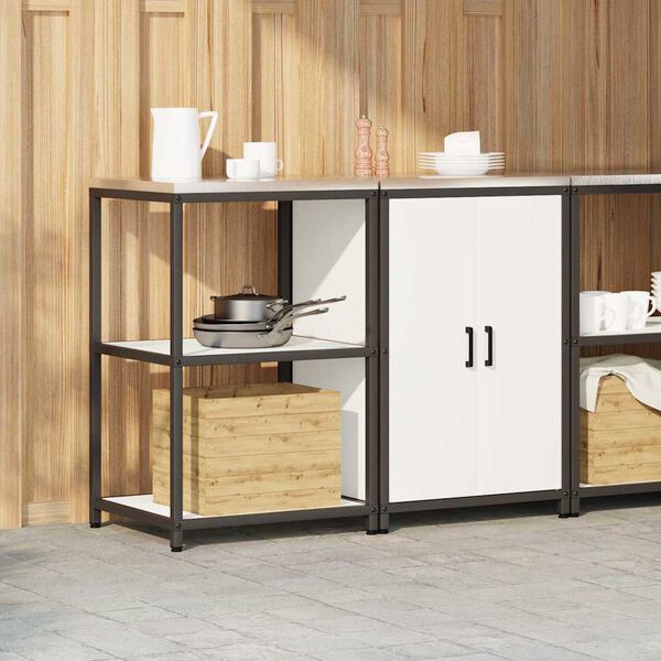 vidaXL Kitchen Storage Set with Shelf 2 pcs White Cold-rolled Steel