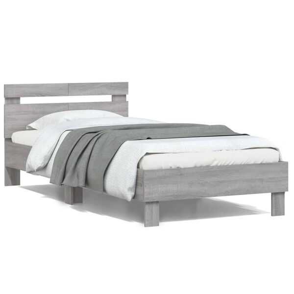 vidaXL Bed Frame without Mattress with LED Lights Grey Sonoma 100x200 cm