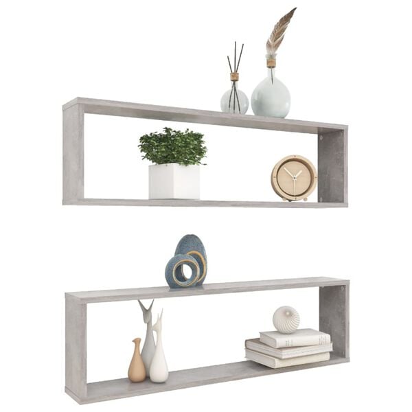 vidaXL Wall Cube Shelf 2 pcs Concrete Grey 100x15x30 cm Engineered Wood