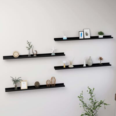 vidaXL Wall Shelves 4 pcs Black 100x9x3 cm