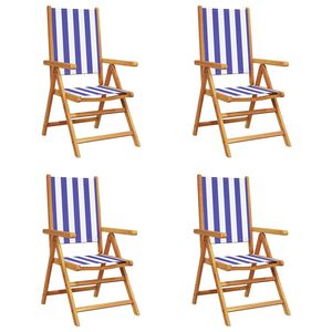 vidaXL Reclining Folding Chairs 4 pcs Blue and White Fabric&Solid Wood