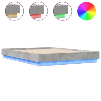 vidaXL Bed Frame with LED Lights Concrete Grey 120x200 cm