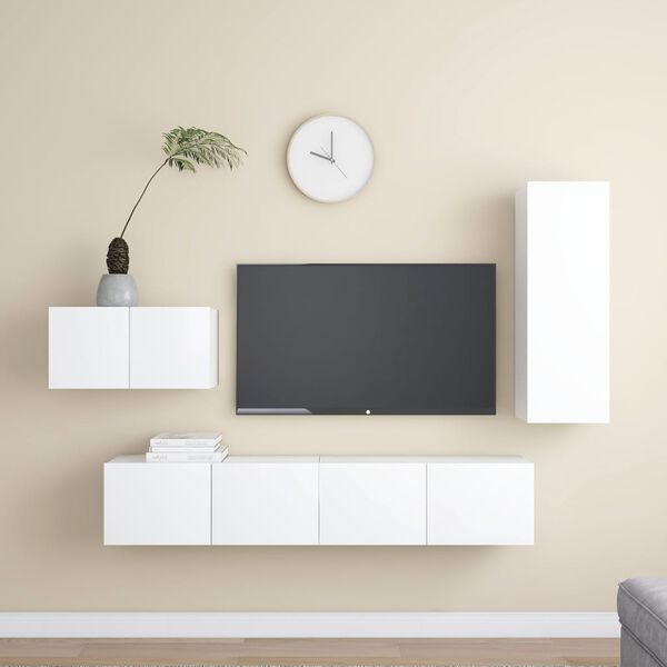 vidaXL 4 Piece TV Cabinet Set White Engineered Wood