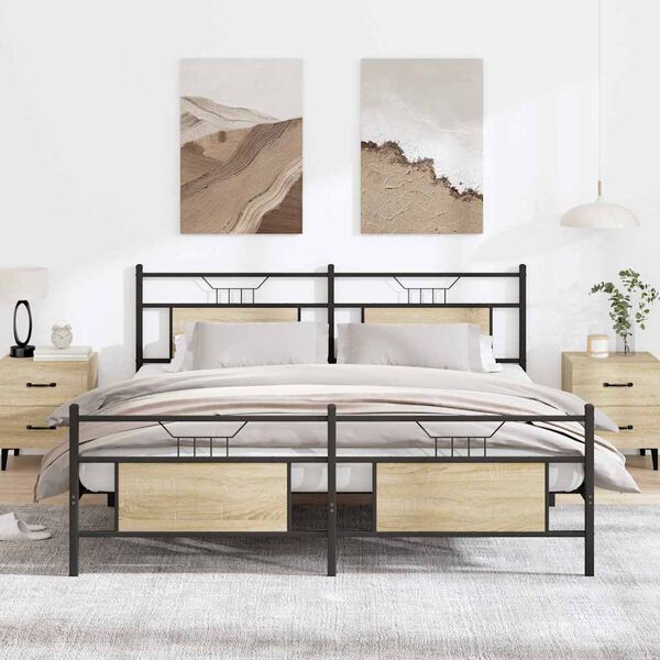 vidaXL Metal Bed Frame without Mattress Sonoma Oak 180x200 cm Super King