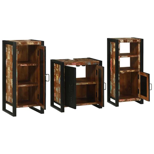 vidaXL Bathroom Furniture Set with Shelf 3 pcs Brown Solid Mango Wood