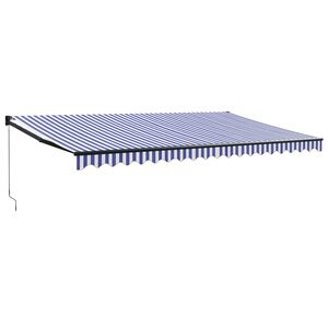 vidaXL Retractable Awning Blue and White 5x3 m Fabric and Aluminium