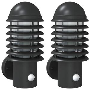 vidaXL Outdoor Wall Lights with Sensors 2pcs Black Stainless Steel