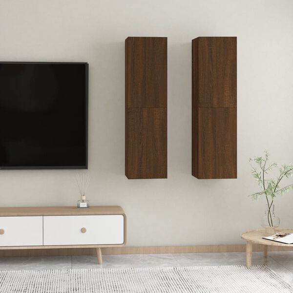 vidaXL Wall-mounted TV Cabinets 2 pcs Brown Oak 30.5x30x110 cm
