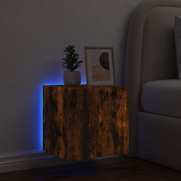 vidaXL TV Wall Cabinet with LED Lights Smoked Oak 40.5x35x40 cm