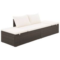 vidaXL Outdoor Lounge Bed with Cushion & Pillows Poly Rattan Brown