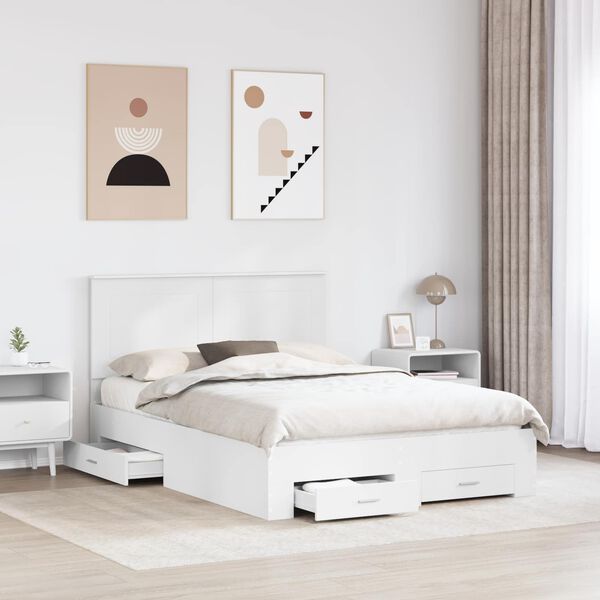 vidaXL Bed Frame with Headboard White 140 x 200 cm Engineered Wood