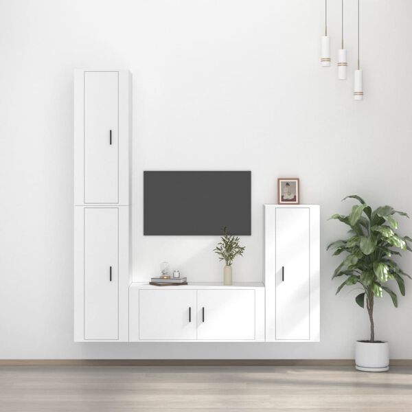 vidaXL 4 Piece TV Cabinet Set White Engineered Wood