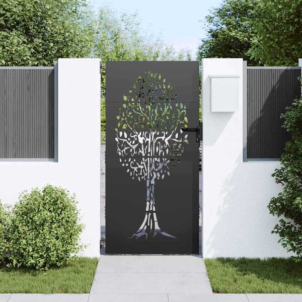 vidaXL Garden Gate with Lock Black 85 x 200 cm Powder-coated steel